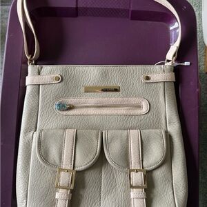 Chic Beige Purse with Gold Accents